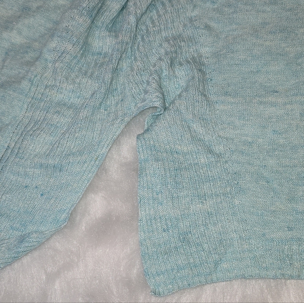 White + Warren Linen Light Blue Cardigan Turquoise Lightweight Luxury - Picture 4 of 7